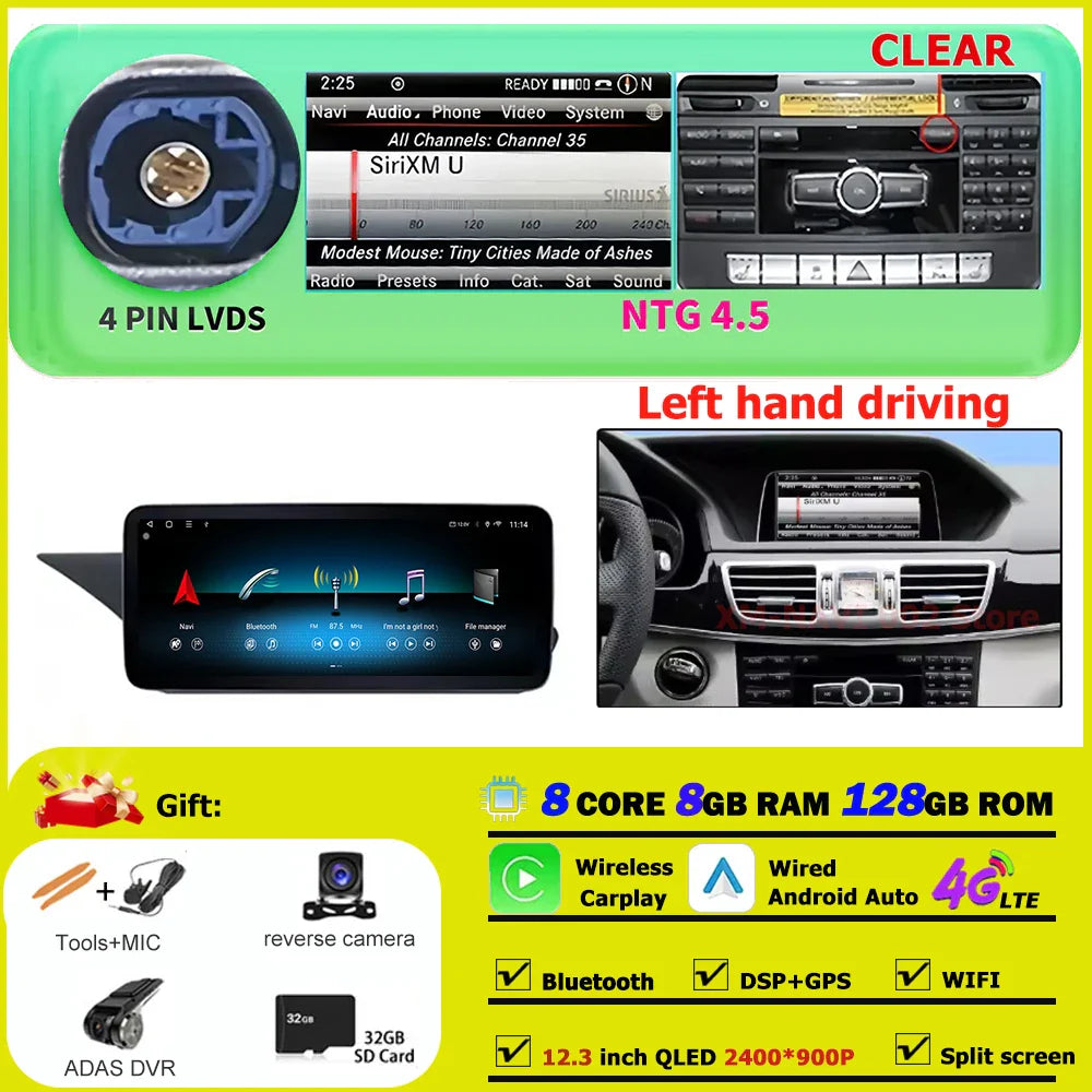 Car Radio Multimedia Android 14 For Mercedes Benz E Class W212 2009-2015 Auto Navigation GPS WIFI 4G Wireless CarPlay DSP Stereo