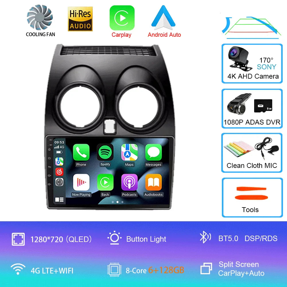 Android 14 2 DIN untuk Nissan Qashqai 1 J10 2006-2014 Radio Mobil Navigasi Pemutar Multimedia DVD Carplay Stereo Speaker Unit Ke