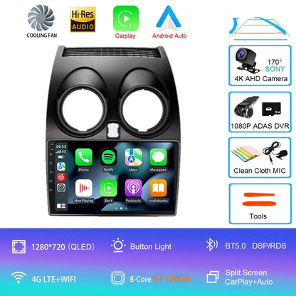 Android 14 2 DIN untuk Nissan Qashqai 1 J10 2006-2014 Radio Mobil Navigasi Pemutar Multimedia DVD Carplay Stereo Speaker Unit Ke