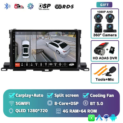 Android 14 For Toyota Highlander 3 Kluger 2013-2018 2K QLED Android Car Radio Multimedia Video Player GPS Stereo CarPlay 4G DSP
