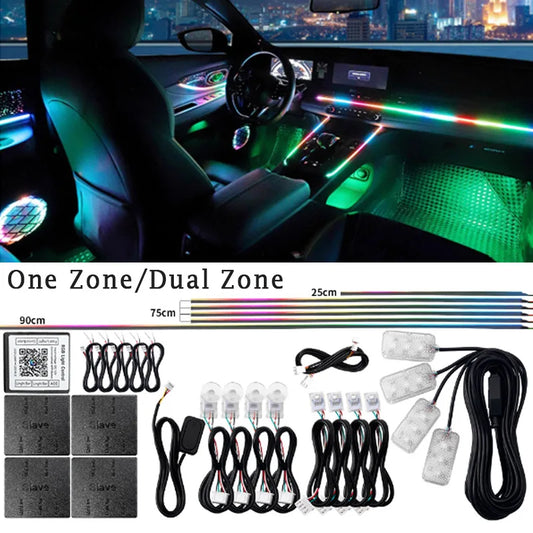 14/18 in 1 Led Car Ambient Lights RGB Symphony 213 Color Rainbow Acrylic Strips Atmosphere Lamp Kit Support One Zone Dual Zone