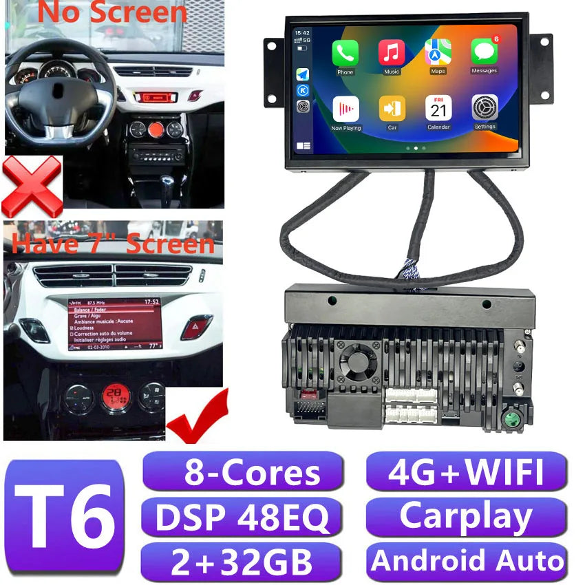7inch Screen Carplay Android Auto Multimedia Player Audio Autoradio 4G Navigation Head Unit For Citroen C3 DS3 Car Radio Stereo