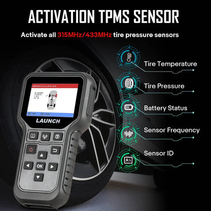Launch CRT5011E TPMS Relearn Tool TPMS Sensor (315+433MHz) Support Read/ Activate/ Programming/ Relearn/ Reset/ Key Fob Test