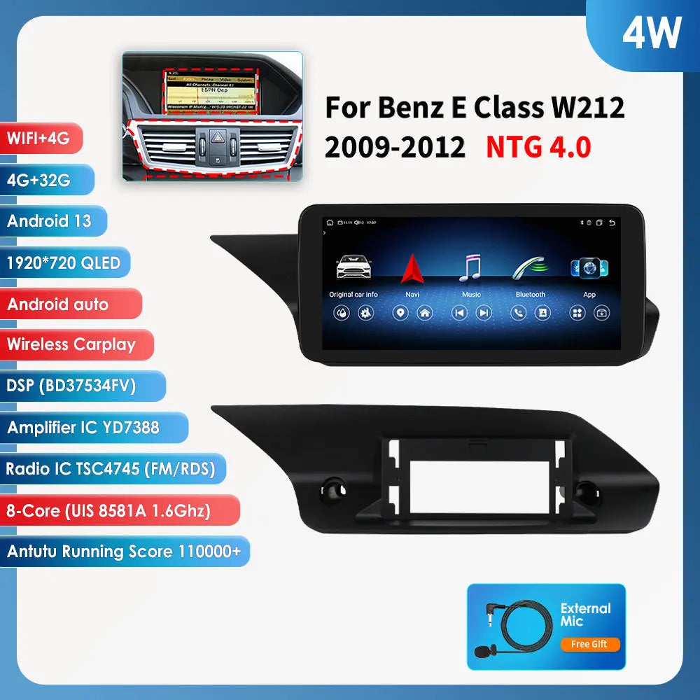 2Din AI Carplay Android Auto Car Radio For Mercedes Benz W212 NTG 4.0 4.5 5.0 2009-2016 E-Class E200 E230 E260 E300 S212 4G GPS