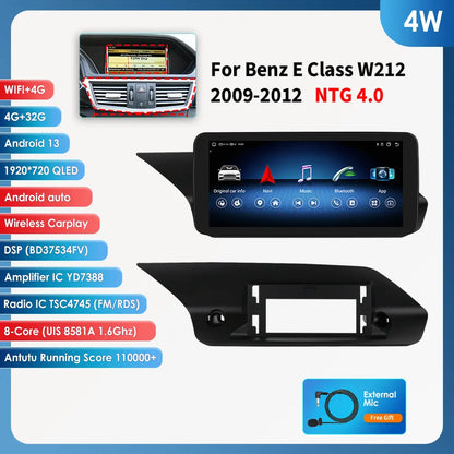 2Din AI Carplay Android Auto Car Radio For Mercedes Benz W212 NTG 4.0 4.5 5.0 2009-2016 E-Class E200 E230 E260 E300 S212 4G GPS