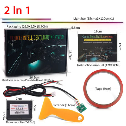 18 22 in 1 Car LED Ambient Light Symphony Rainbow Streamer Interior Acrylic Strip RGB 64 Color Neon Atmosphere Light App Control