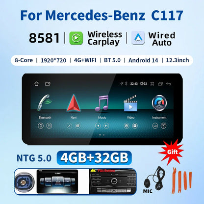 New Car Multimedia Wireless Android AUTO CarPlay 12.3inch Screen For Mercedes Benz CLA C117 Car Video Players wifi dsp 4g