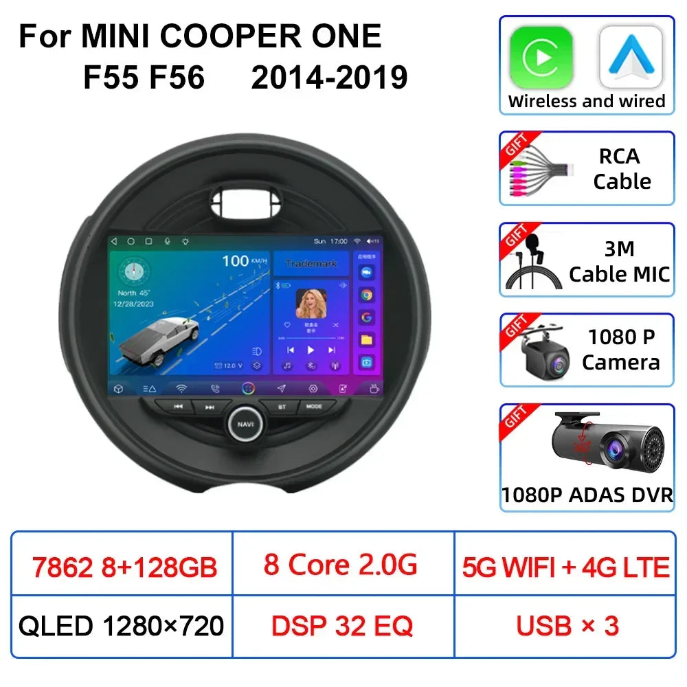For MINI COOPER ONE S F55 F56 2014-2019 Car Multimedia Carplay Android Auto GPS Navigation Radio stereo Video Palyer Head Unit