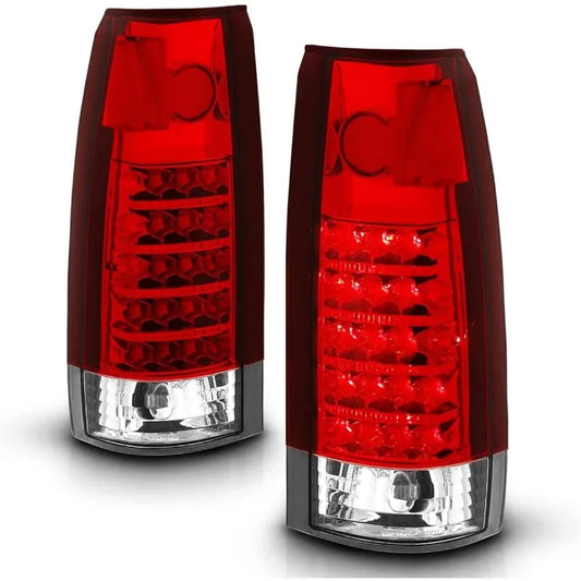 AmeriLite for 1988-1999  GMC Full Size C/K Pickup Truck Tahoe Suburban Crystal Red LED Replacement Tail Lights Assembly