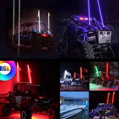 2pcs RGB Led Whip Lights Flag Antenna Lamp Remote Control Atmosphere Lamps Warning Lights for Jeep RZR ATV UTV SUV Car Truck