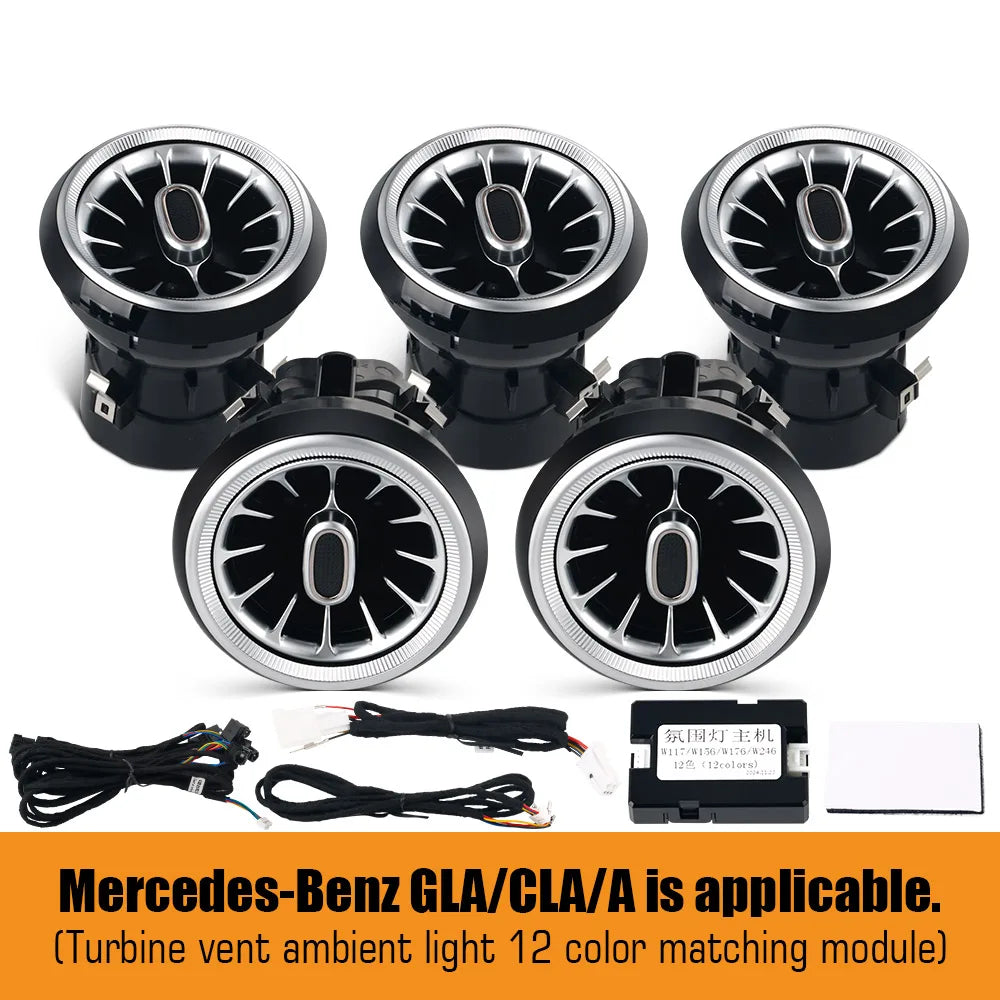 12/64 Colours Ambient Lights For Mercedes-Benz A/CLA/GLA W176 W117 W156 LED Car Air Vents Turbine Nozzle Decorate Lamp APP 12V