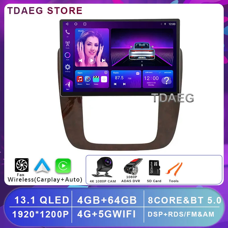 13INCH Android 14 For GMC Yukon Chevrolet Tahoe Suburban 2008 - 2012 Multimedia Video Player 4G WIFI Navigation GPS Carplay auto