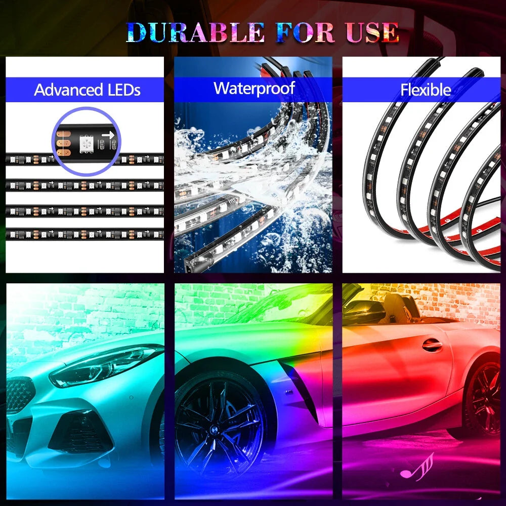 Car Interior Lights Neon Atmosphere RGB LED Strip Bar Car Decorative Lighting Lamp Remote / APP Control Ambient Atmosphere Auto