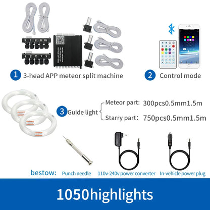 12V Car Starry Sky Ceiling Fiber Optic Modified Ceiling App Bluetooth Control Starry Sky Panoramic Sunroof Branch Light Source Machine White Light Starry Sky Lamp