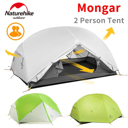 Naturehike Mongar 2 Ultralight Tent Waterproof Double Layer 20D Nylon Travel Camping Backpacking Hiking Tent 1-2 People with Mat