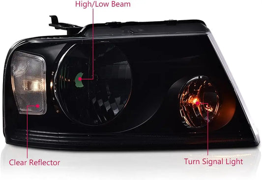 Headlights Assembly, Compatible with 2004-2008 Ford F150/ 2006-2008 Lincoln Mark Lt(NOT Compatible with 2004 F150 Heritage/Flare