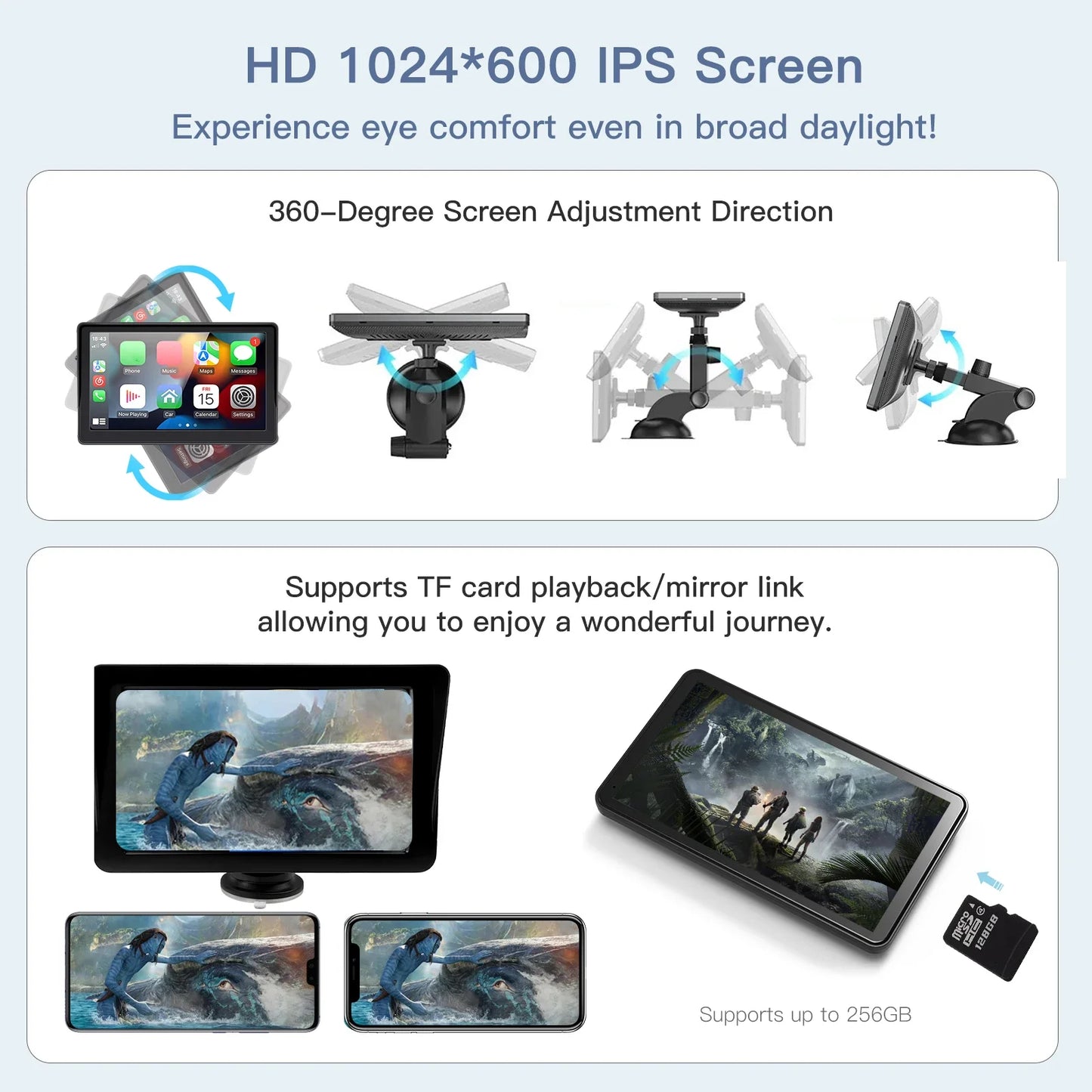 Car Radio Wireless CarPlay Android Auto Multimedia Video Player 7inch Portable Touch Screen With USB AUX For Rear View Camera