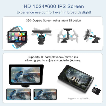 Car Radio Wireless CarPlay Android Auto Multimedia Video Player 7inch Portable Touch Screen With USB AUX For Rear View Camera