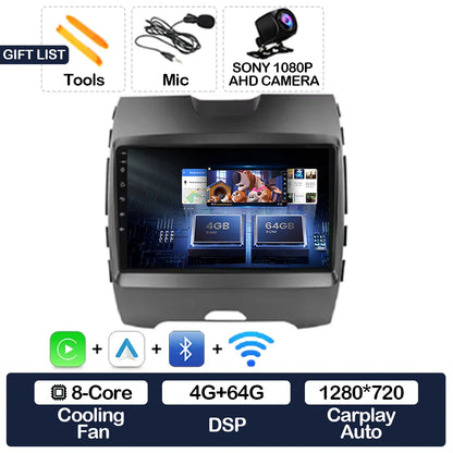Android 15 Car Radio For Ford Edge 2 2015 2016 2017 2018 BT 4G WIFI Qualcomm Multimedia Video Player QLED GPS NAVI 2DIN LTE 5G