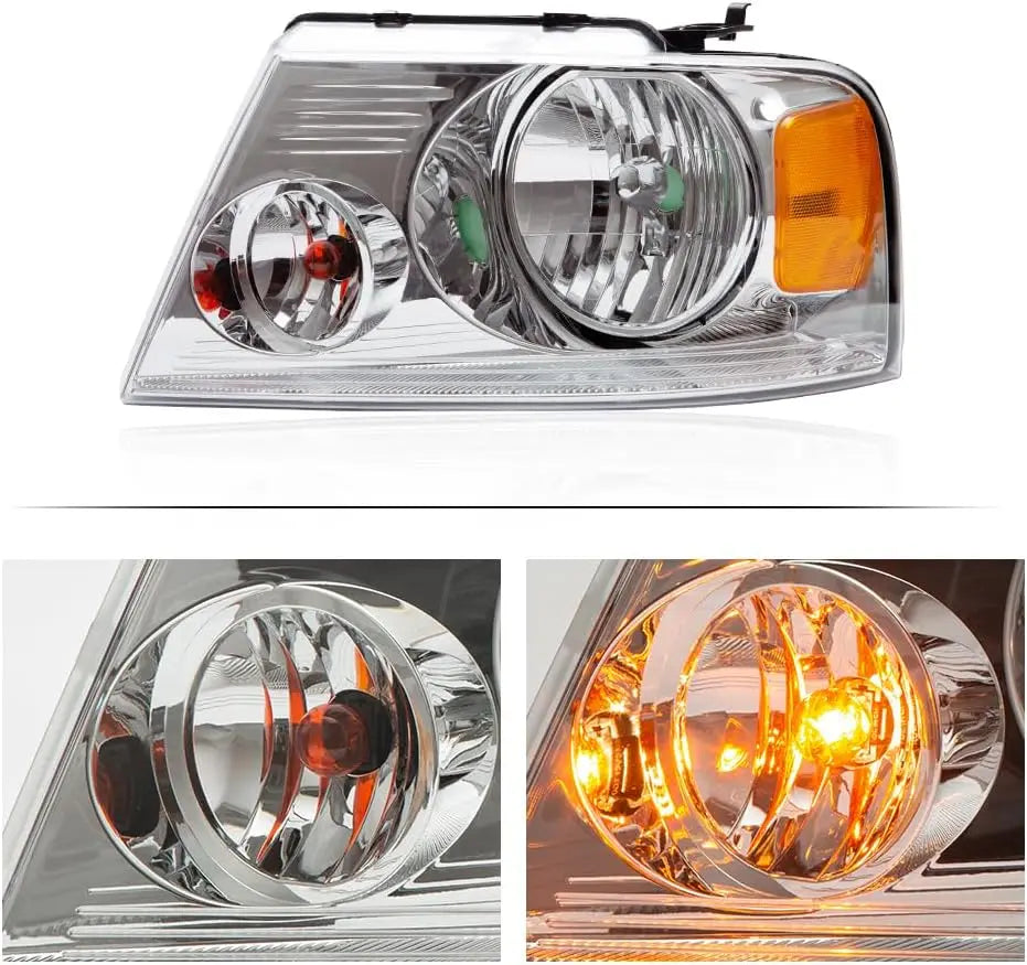 Front Headlights Assembly Headlamp, Compatible with 2004-2008 Ford F150/2006-2008 Lincoln Mark Lt bumper Headlamp, Chrome Housin