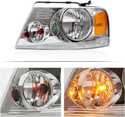 Front Headlights Assembly Headlamp, Compatible with 2004-2008 Ford F150/2006-2008 Lincoln Mark Lt bumper Headlamp, Chrome Housin