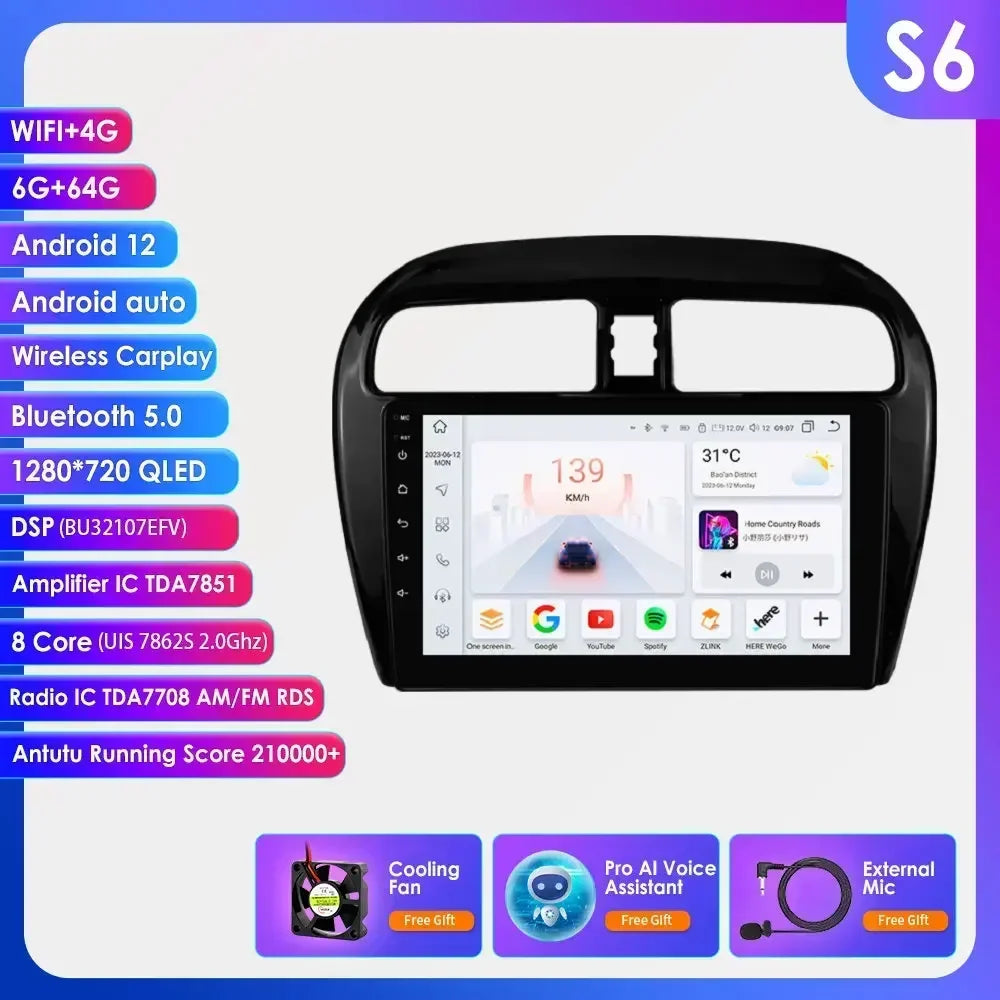 Hizpo Carplay 4G 360 Camera Android Car Radio for Mitsubishi Mirage 2012-2023 Space Star Dodge Attitude Video GPS 2din Autoradio