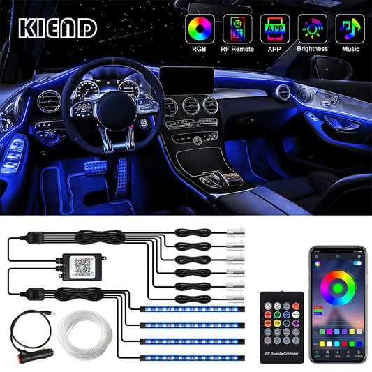 10 in 1 Car LED Interior Ambient Lights RGB Fiber Optic Lighting Kit USB APP Control LED Neon Auto Atmosphere Decorative Lamps