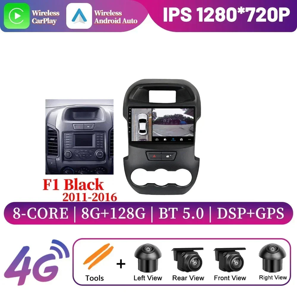 Android 14 For Ford Ranger 3 2011-2015 Car Radio Multimedia Navigation 4G GPS Bluetooth Wireless Carplay Head Unit Screen Stereo
