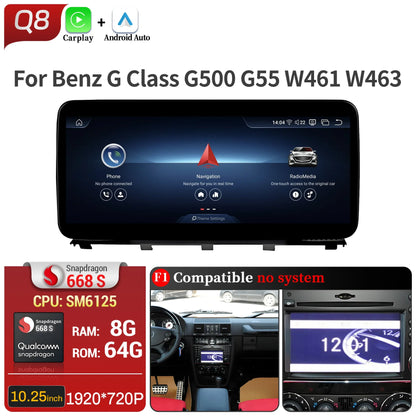 Car Radio For Mercedes Benz G Class G500 G55 W461 W463 2008-2015 Android 14 Wireless BT Carplay Snapdragon 680 Head Unit Screen