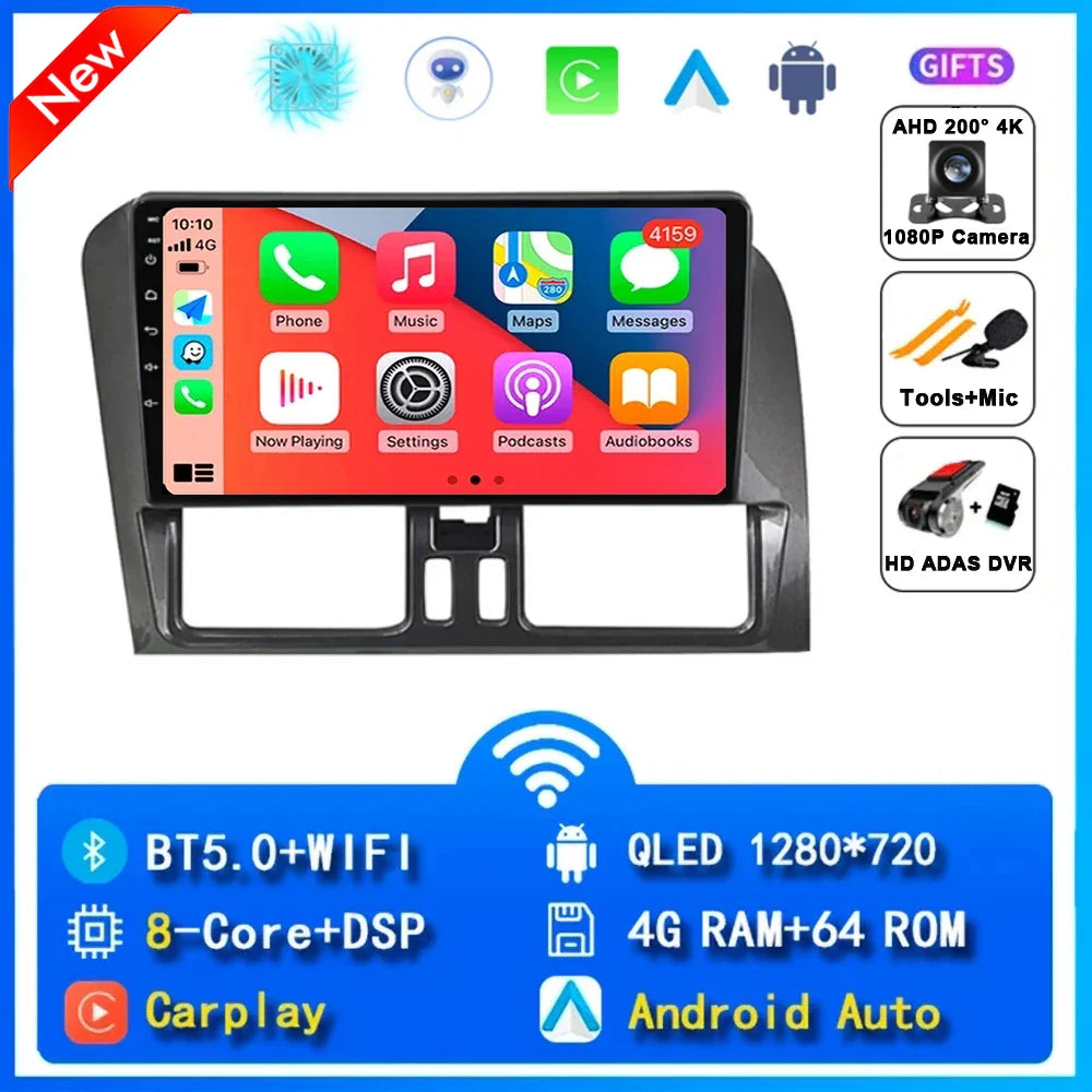 Android 15 Car Radio Wireless CarPlay Android Auto Radio For Volvo XC60 2007 2010 2013 2014 2017 4G Car Multimedia GPS Autoradio
