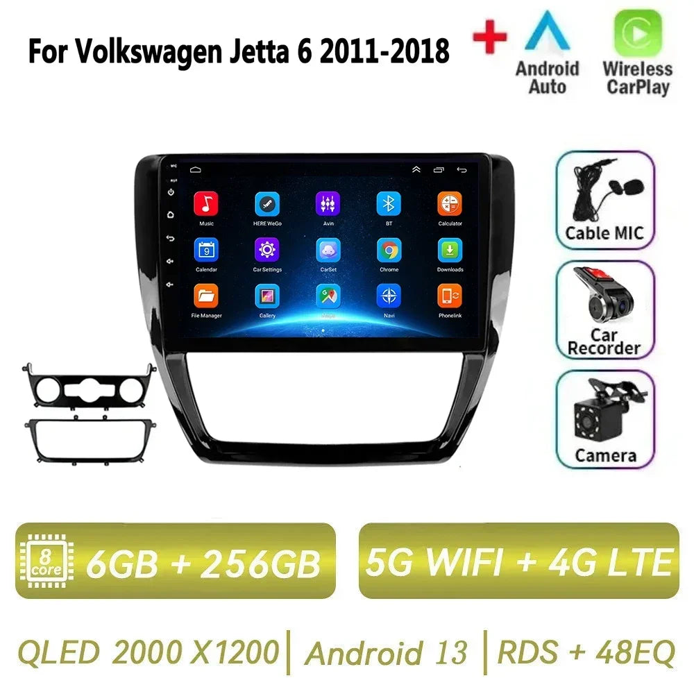 Car Radio for VW Volkswagen Jetta 6 2011-2018 Multimedia 2 Din Android 14 Video Player Navigation GPS DSP Carplay BT Head Unit