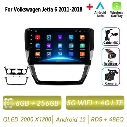 Car Radio for VW Volkswagen Jetta 6 2011-2018 Multimedia 2 Din Android 14 Video Player Navigation GPS DSP Carplay BT Head Unit