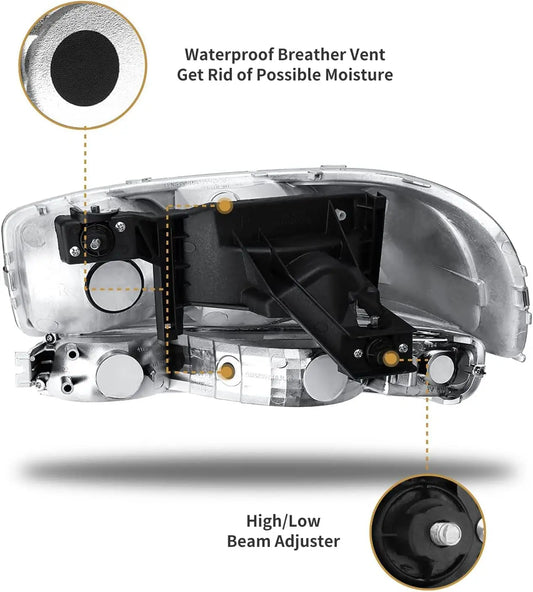 Headlights Compatible with 1999 2000 2001 2002 2003 2004 2005 2006 GMC Sierra 1500HD 2500HD/2007 1500 2500 3500 Clsic / 00-06 Yu