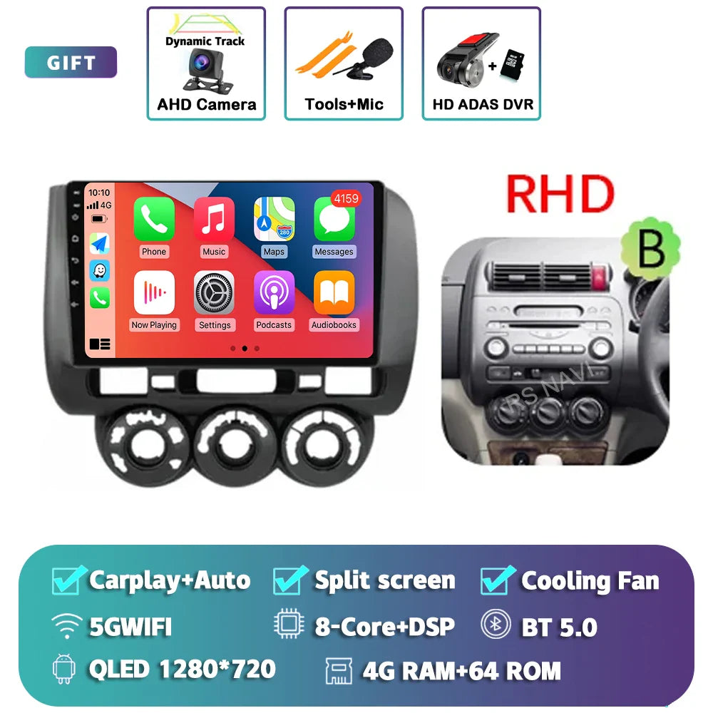 Android 14 For Honda Jazz 1 GD 2001 - 2008 Fit 2001-2009 2K QLED Stereo Car Radio Multimedia Video Player GPS 4G CarPlay