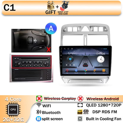 Carplay 2din Android 14 Car Radio Multimedia Gps Navigation For Peugeot 307 307CC 307SW 2002-2013 Stereo 2 DIN 4G WIFI Head Unit