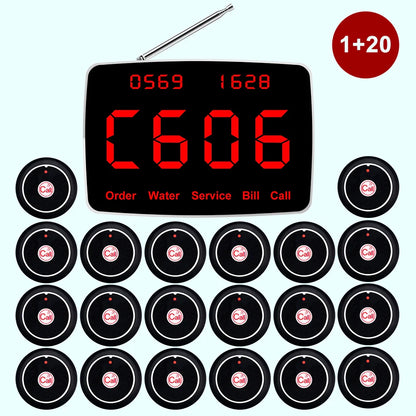 Wireless Waiter pager System Restaurant Smart Voice Broadcast 20 Call Buttons for Bar, Office, Cafe, and Customer Service Bell