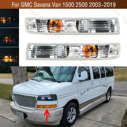 2PCS For GMC Savana Van 1500 2500 2003 2004 2005 2006-2019 Front Bumper Fog Light Turn Signal Lamp With Bulb GM2520188 GM2521188