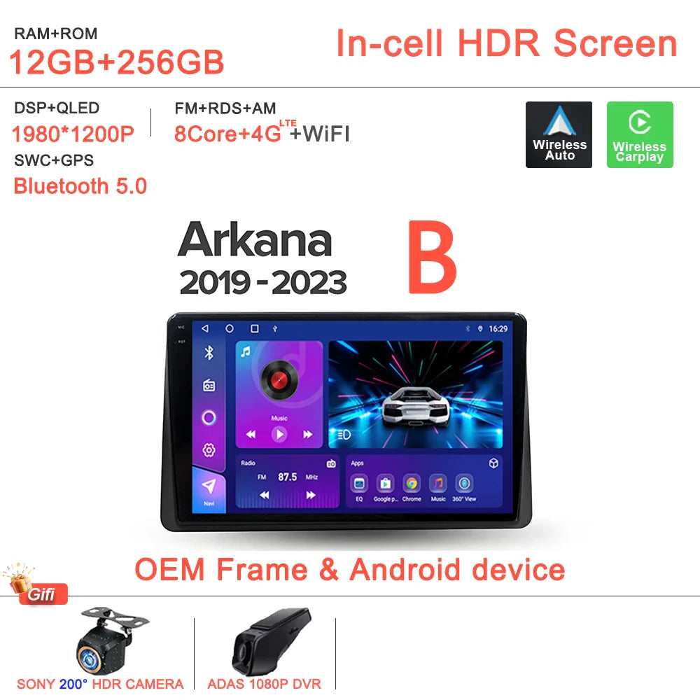Android 14 For Renault Duster HM 2 II 2020 - 2023 Arkana 1 I 2019 - 2023 Car Radio Multimedia Video Player Navigation stereo DVD