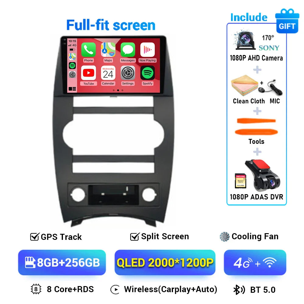Android 14 Carplay Auto For Jeep Cherokee Commander XK 2005 2006 2007 2008 2009 2010 2011 Car Radio Multimedia Player GPS Stereo