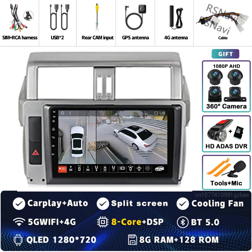 Android 14 For Toyota Land Cruiser Prado 150 2013 - 2017 2K QLED Android Car Radio Multimedia Video Player GPS Stereo CarPlay