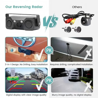 iPoster AHD 1080P PAL Car Rear View Reversing Backup Camera with Parking Radar Sensor Beeper 3-In-1 12V Night View For Car SUV