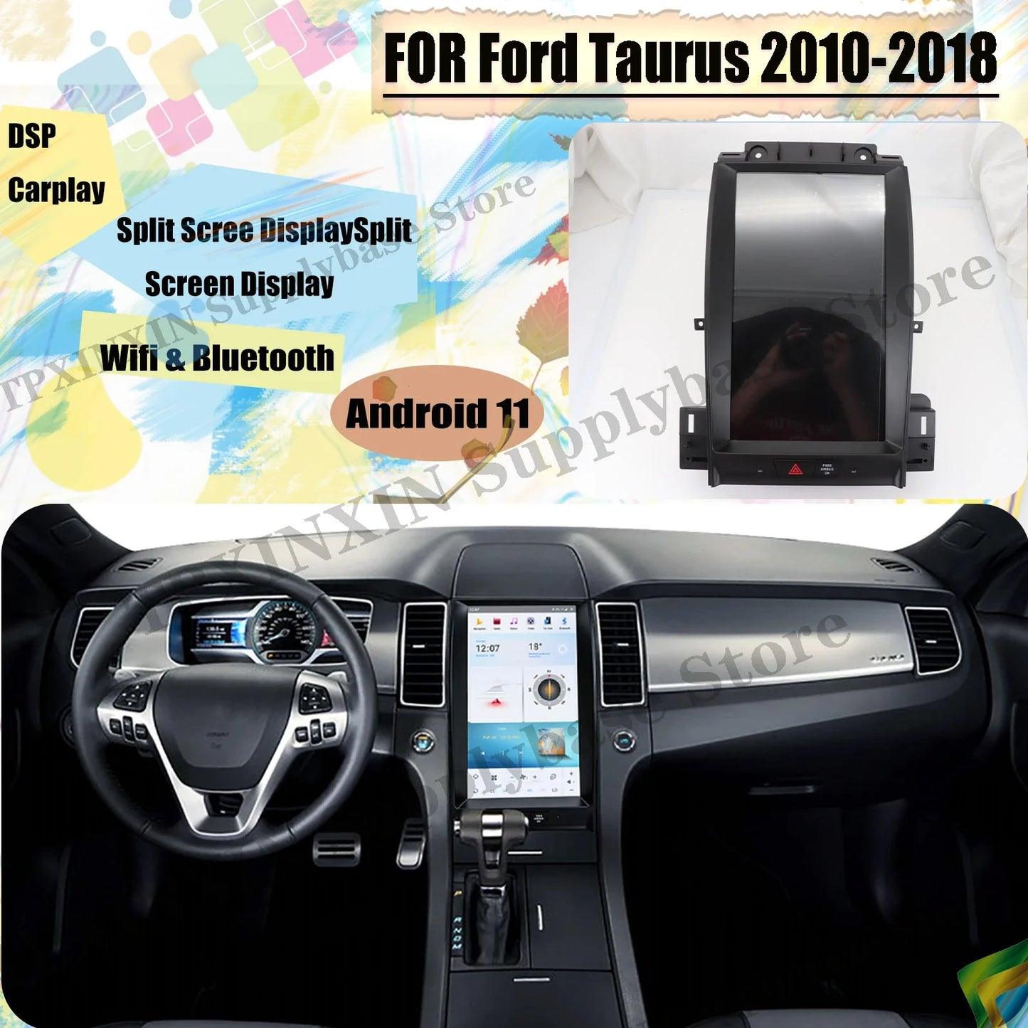 Qualcomm Tesla Carplay Android Car Radio 2 Din Stereo Receiver For Ford Taurus 2010-2013 2014 2015 2016 2017 2018 GPS Unit Audio