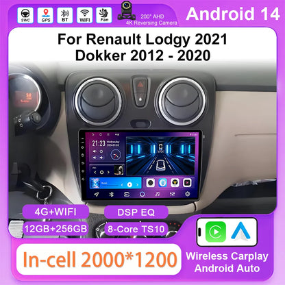 4G Carplay Android Auto Radio For Renault Lodgy 2021 Dokker 2012 - 2020 Auto Multimidia Player QLED Screen 2din Stereo Head Unit
