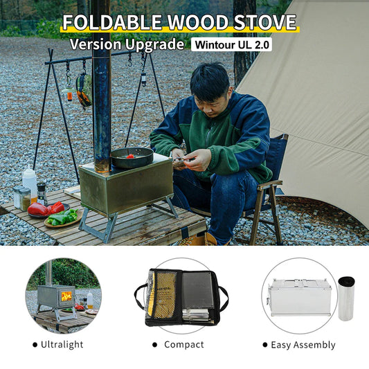 Folding Woodstove Durable Portable Foldable Wood Burning Stainless Steel Firewood Stove For Outdoor Camping Heat Oneself & Food