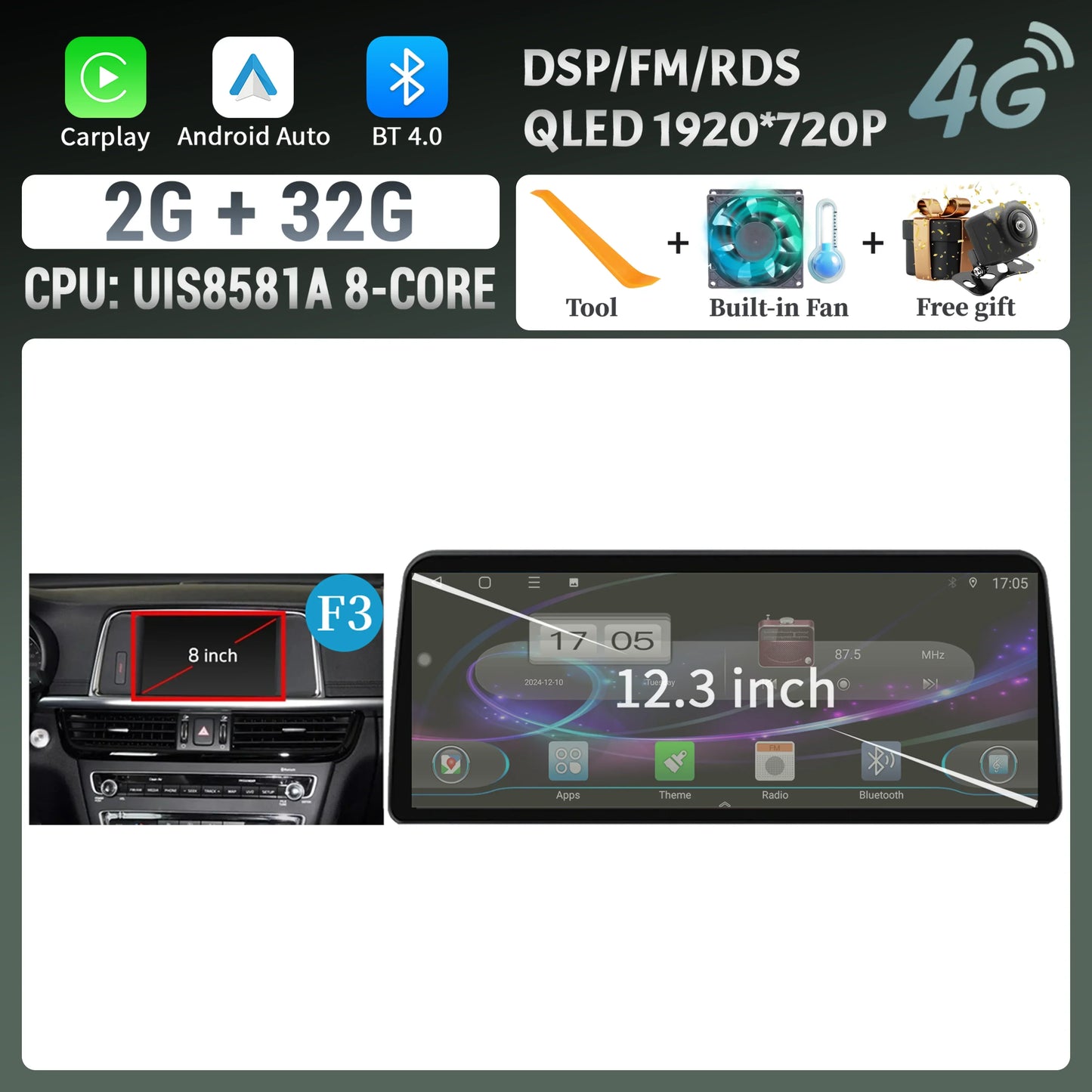 12.3inch Android 14 For KIA K5 Optima 2015 2016 2017 2018 2019 Car Radio Multimedia Navigation GPS Carplay Stereo Touch Screen