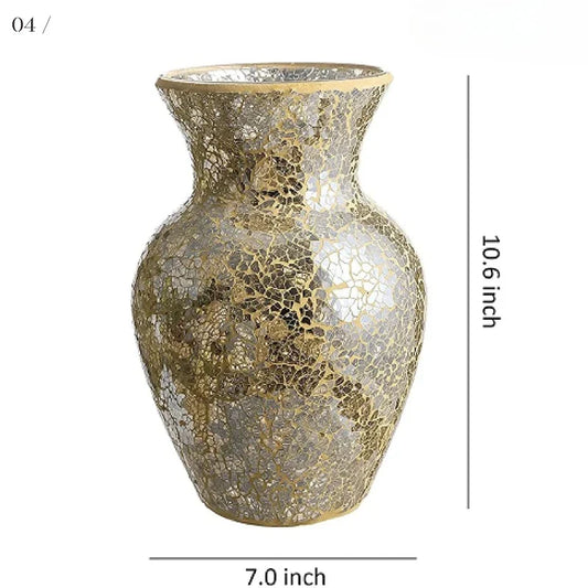 10.5" Tall Mosaic Glass Vase Gold (1 count)
