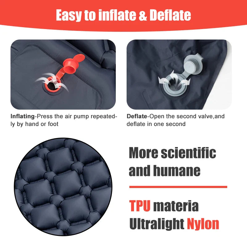 PACOONE Ultralight Outdoor Camping Sleeping Pad  Air Mat Inflatable Mattress with Pillows  Built-in Inflator Pump Travel Hiking