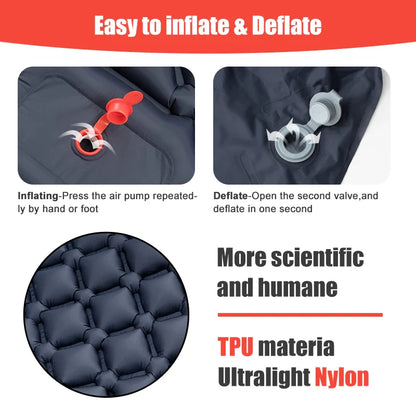 PACOONE Ultralight Outdoor Camping Sleeping Pad  Air Mat Inflatable Mattress with Pillows  Built-in Inflator Pump Travel Hiking