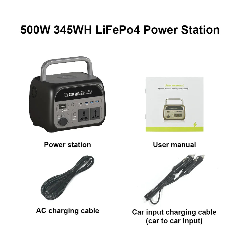 500W 1800W Power Station With 100W Solar Panel 18V USB TYPE-C Portable Power Bank 345Wh 1000Wh Lifepo4 Battery Charging Station