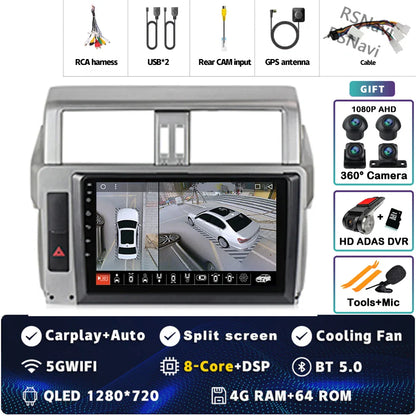 Android 14 For Toyota Land Cruiser Prado 150 2013 - 2017 2K QLED Android Car Radio Multimedia Video Player GPS Stereo CarPlay
